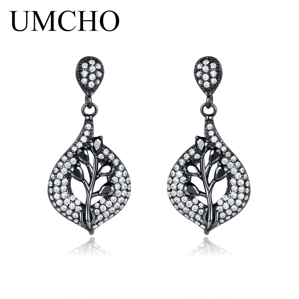 UMCHO 925 Sterling Silver Clip Earrings For Women Nano Black Gemstone Wedding Engagement Fine Jewelry Valentine's Gift
