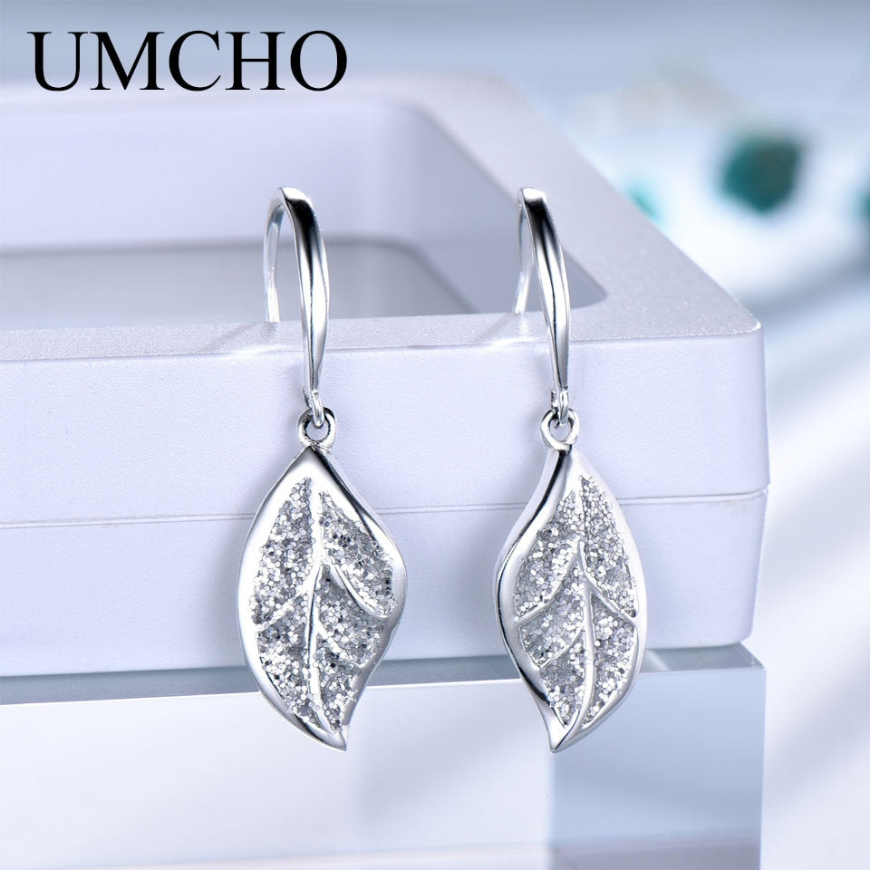 UMCHO 925 Sterling Silver Drop Earrings Elegant Romantic Leaf Earrings For Women Sterling Silver Fashion Jewelry