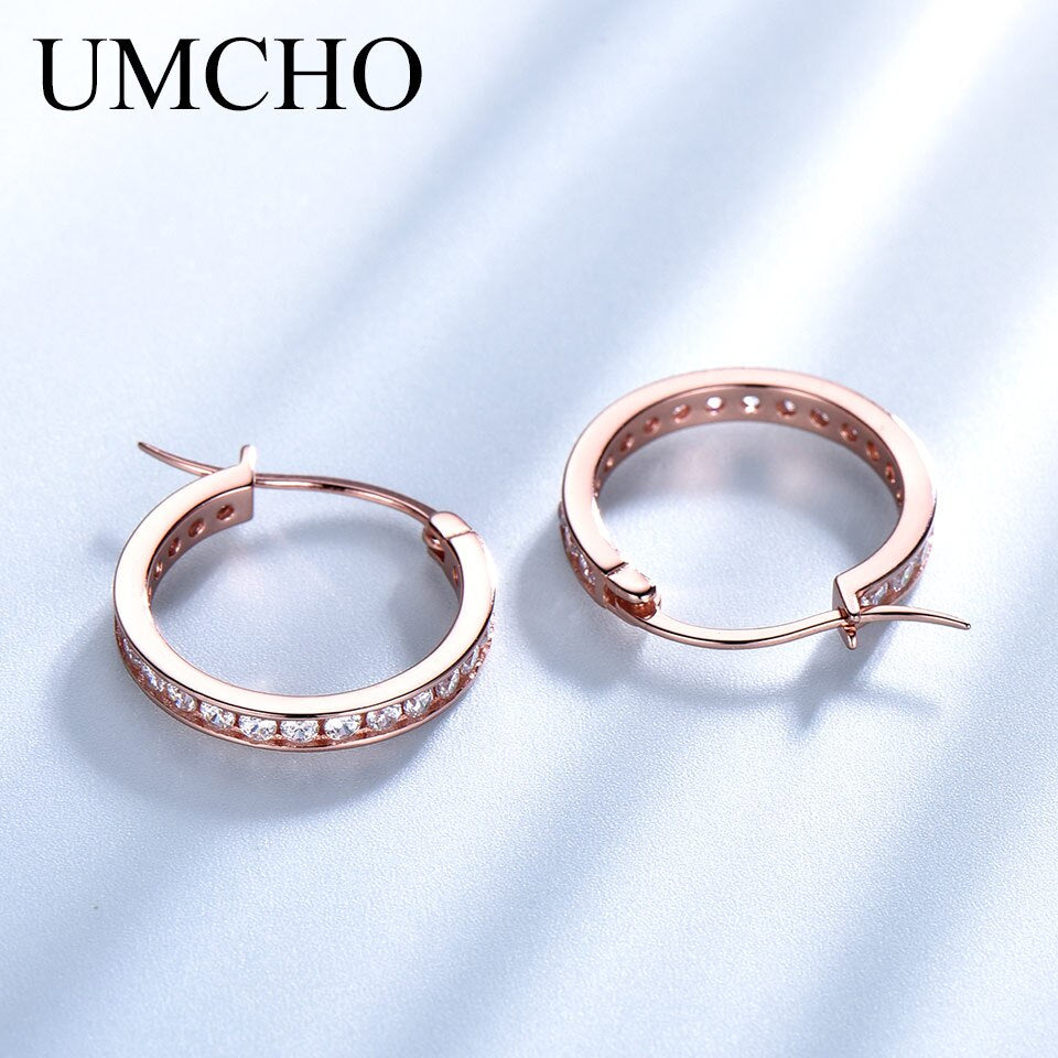 UMCHO 925 Sterling Silver Hoop Earrings Trendy Genuine Rose Gold Plated Silver Jewelry For Women Engagement Wedding Gift