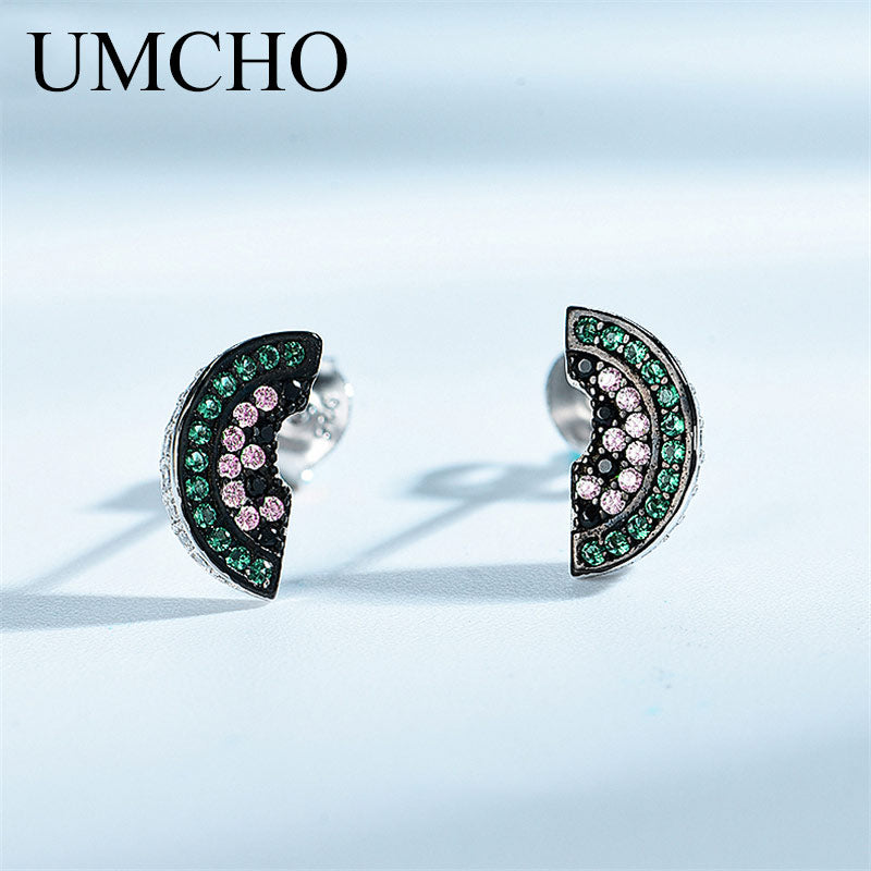 UMCHO Cute Colorful Watermelon Stud Earrings 925 Sterling Silver Earrings For Women Romantic Gift Fine Earrings