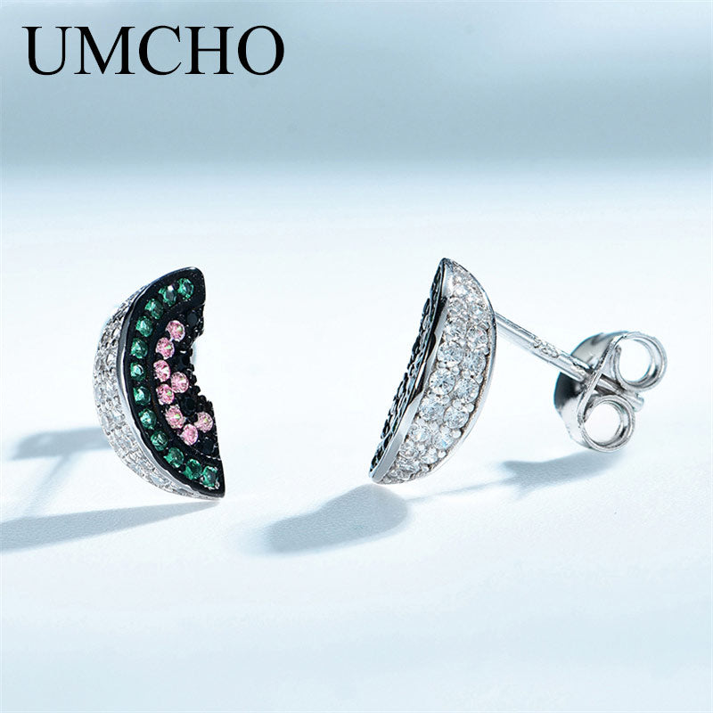 UMCHO Cute Colorful Watermelon Stud Earrings 925 Sterling Silver Earrings For Women Romantic Gift Fine Earrings