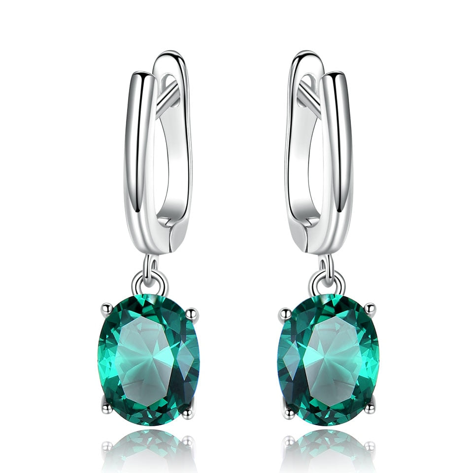 UMCHO Emerald Gemstone Long Clip Earrings for Women Genuine 925 Sterling Silver Korea Earrings Fashion Wedding Fine Jewelry Gift