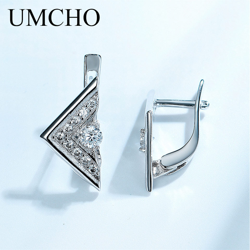 UMCHO Genuine 925 Sterling Silver Clip Earrings Elegant Triangle Officie Jewelry For Women Anniversary Gift