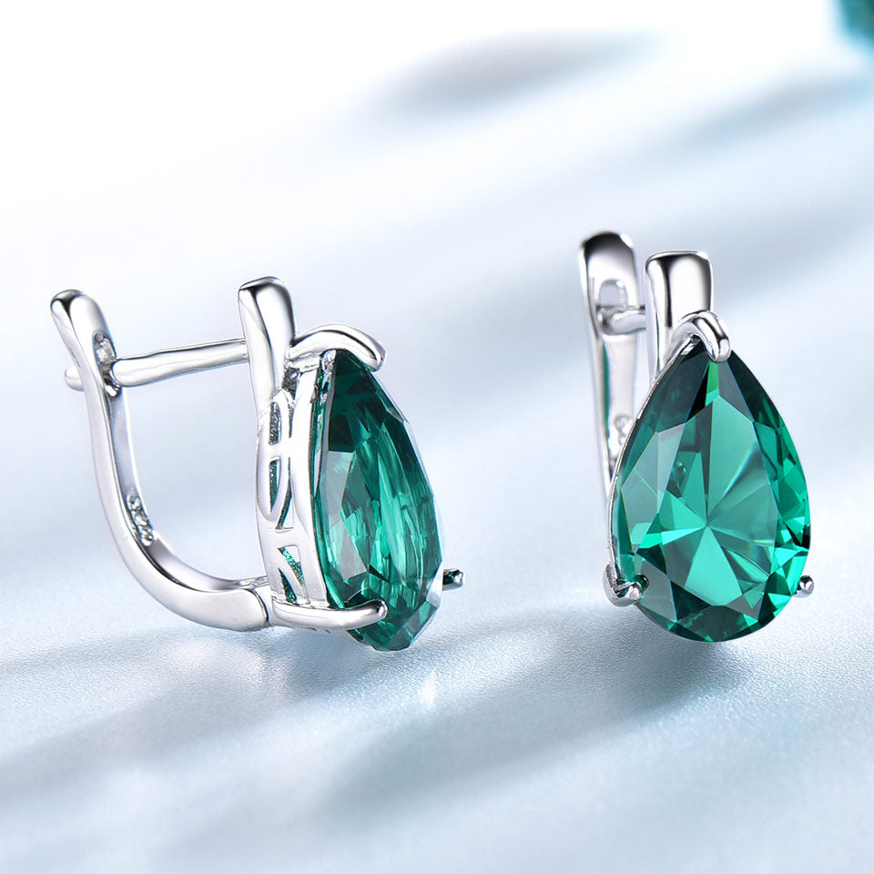 UMCHO Genuine 925 Sterling Silver Clip Earrings for Women Halo Green Created Emerald Gemstone Party Wedding Jewelry Gift For Mom