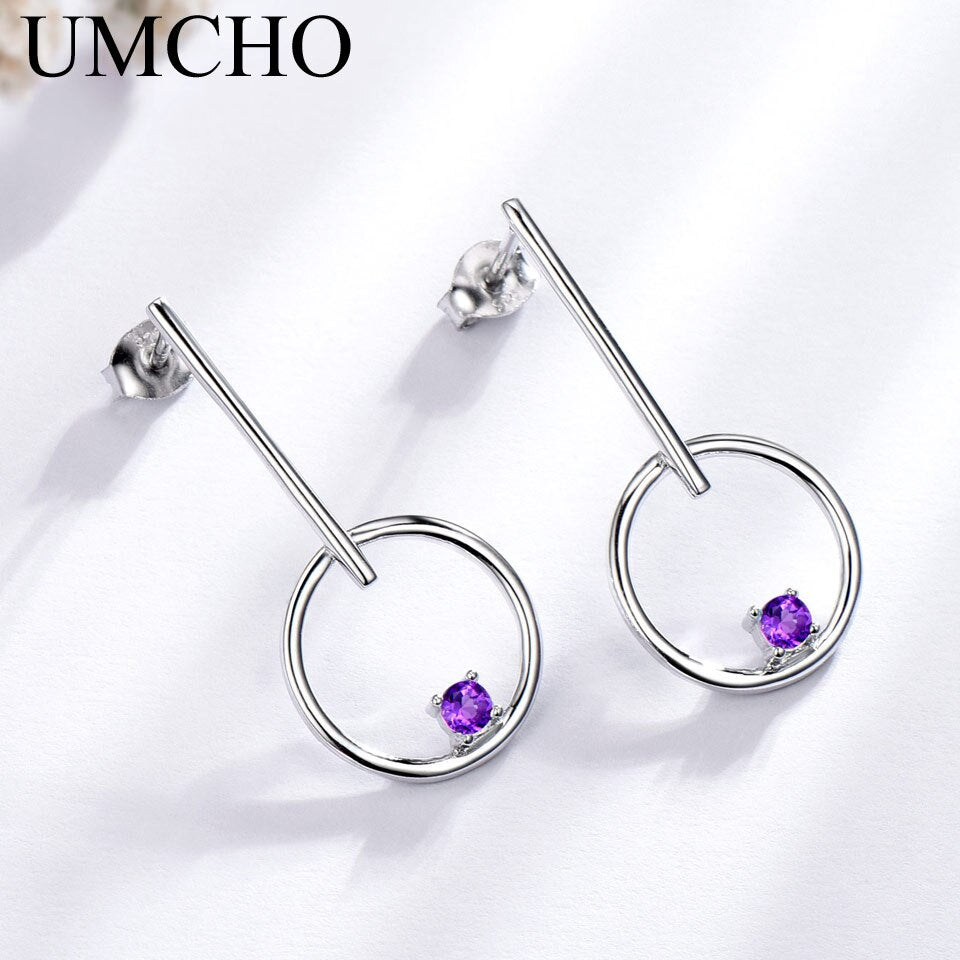 UMCHO Genuine Natural Amethyst 925 Sterling Silver Drop Earrings Wedding Jewelry Birthstone Earrings For Women Mothers Day Gift