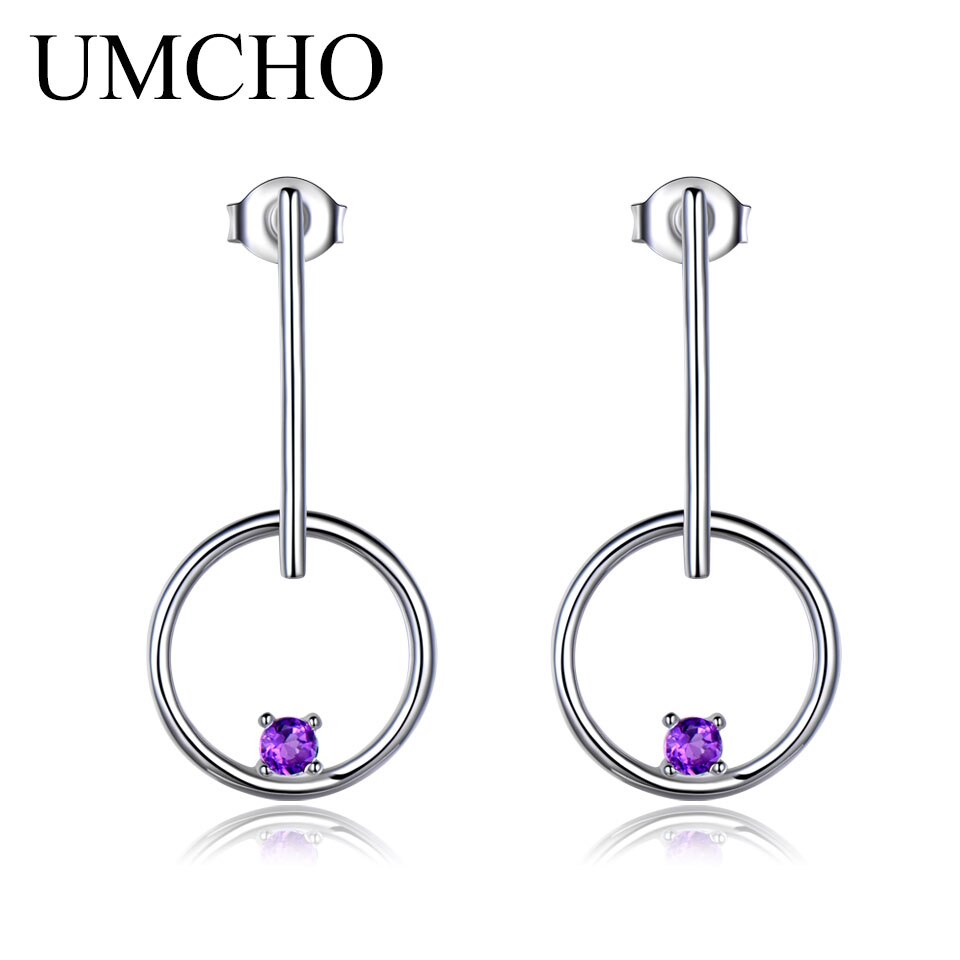 UMCHO Genuine Natural Amethyst 925 Sterling Silver Drop Earrings Wedding Jewelry Birthstone Earrings For Women Mothers Day Gift