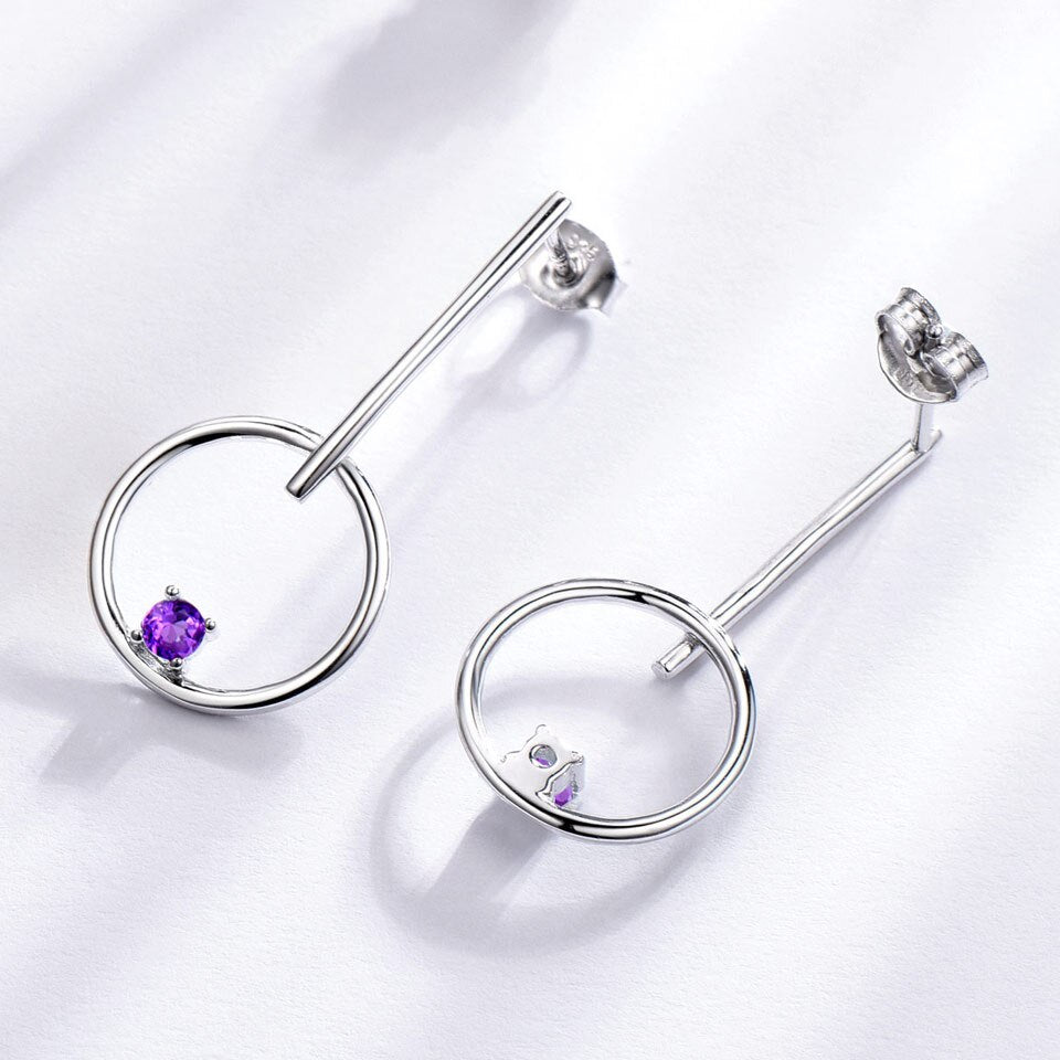 UMCHO Genuine Natural Amethyst 925 Sterling Silver Drop Earrings Wedding Jewelry Birthstone Earrings For Women Mothers Day Gift