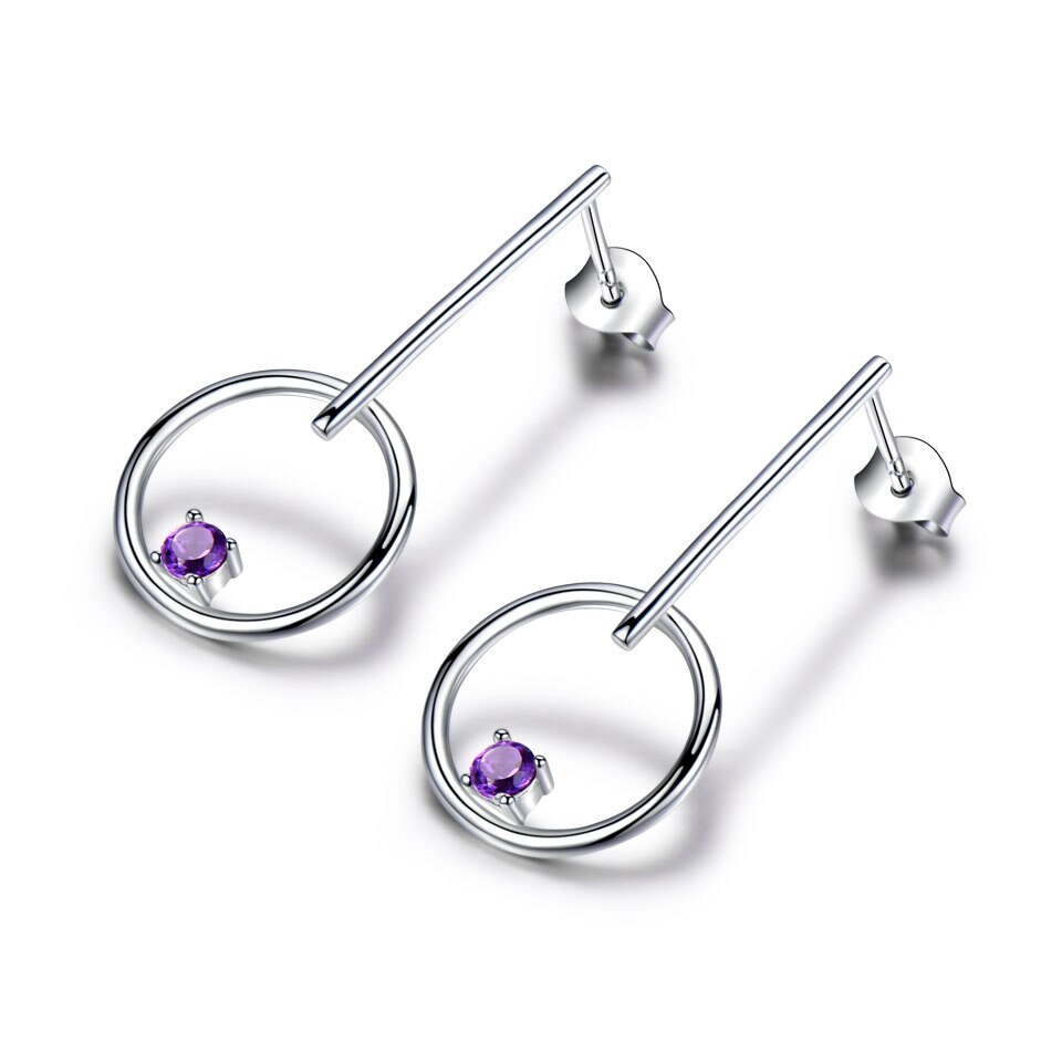 UMCHO Genuine Natural Amethyst 925 Sterling Silver Drop Earrings Wedding Jewelry Birthstone Earrings For Women Mothers Day Gift