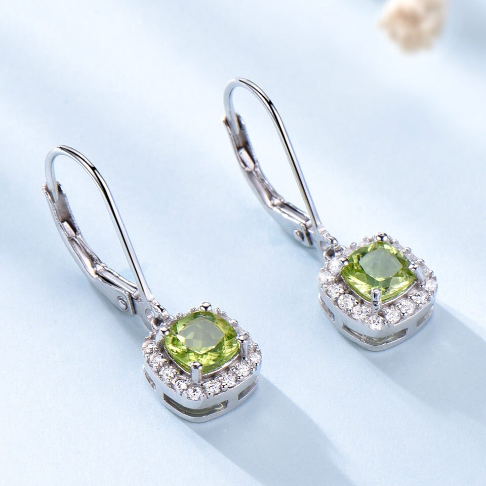 UMCHO Genuine Sterling Silver Drop Earrings For Women Natural Peridot Earrings Long Earrings Brand Fine Jewelry Engagement Gift