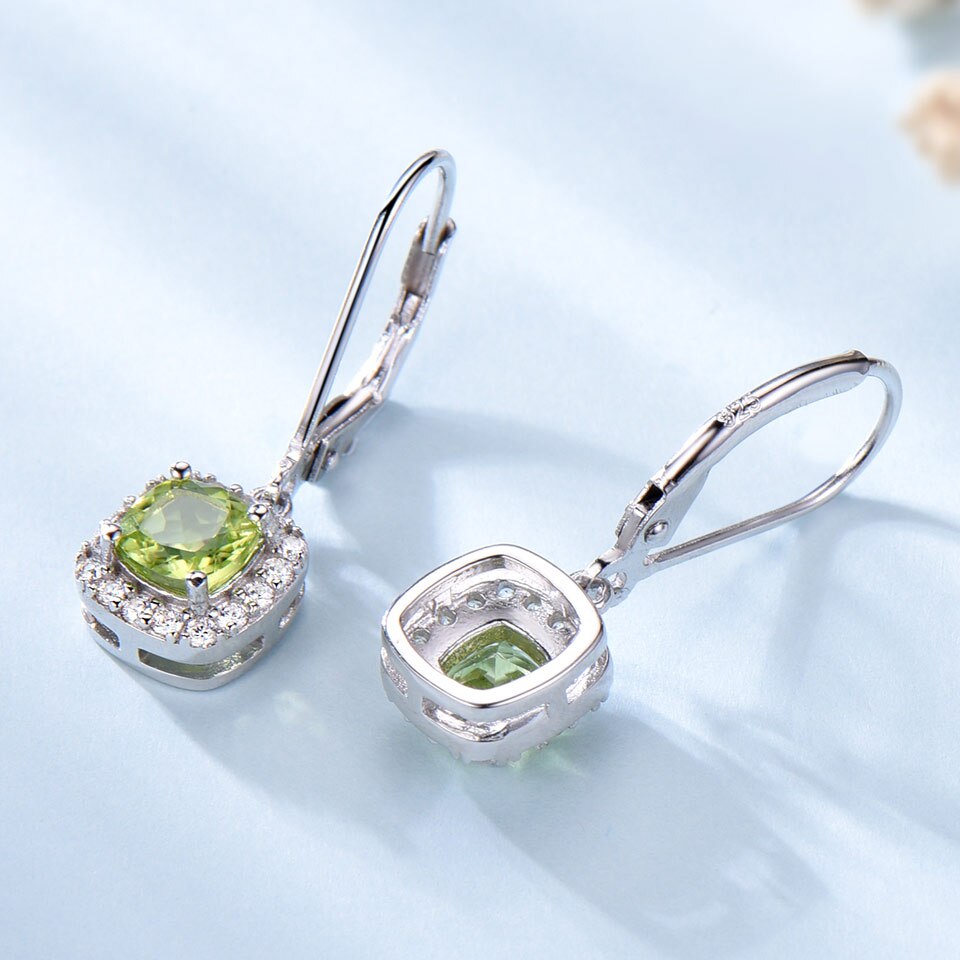 UMCHO Genuine Sterling Silver Drop Earrings For Women Natural Peridot Earrings Long Earrings Brand Fine Jewelry Engagement Gift