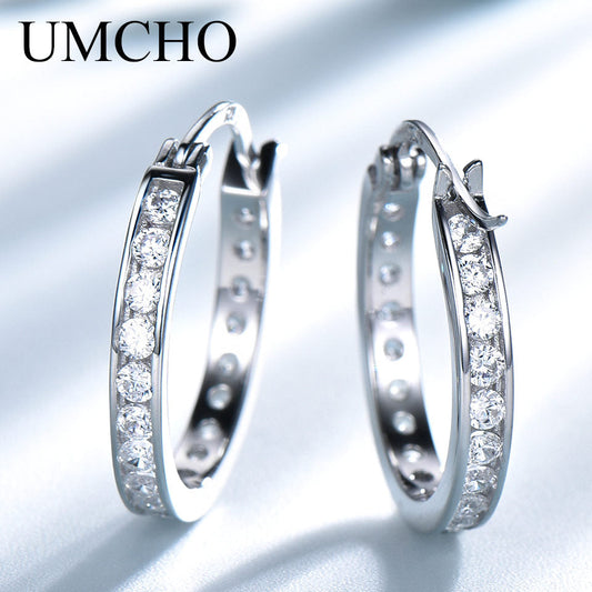 UMCHO Hoop Earrings Solid 925 Sterling Silver Jewelry For Women Luxury Wedding Anniversary Gifts Fashion Jewelry