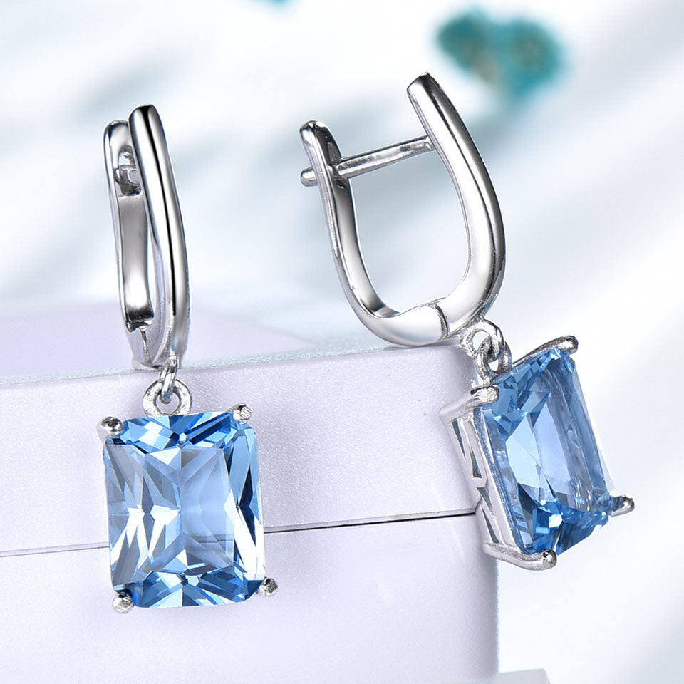 UMCHO Nano Blue Topaz Drop Earrings for Women Genuine 925 Sterling Silver Romantic Wedding Engagement Gemstone Fine Jewelry Gift