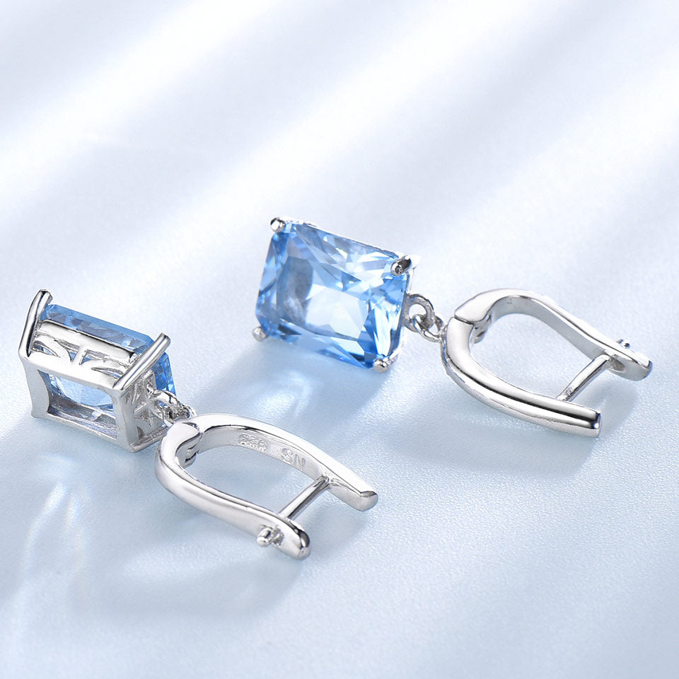 UMCHO Nano Blue Topaz Drop Earrings for Women Genuine 925 Sterling Silver Romantic Wedding Engagement Gemstone Fine Jewelry Gift
