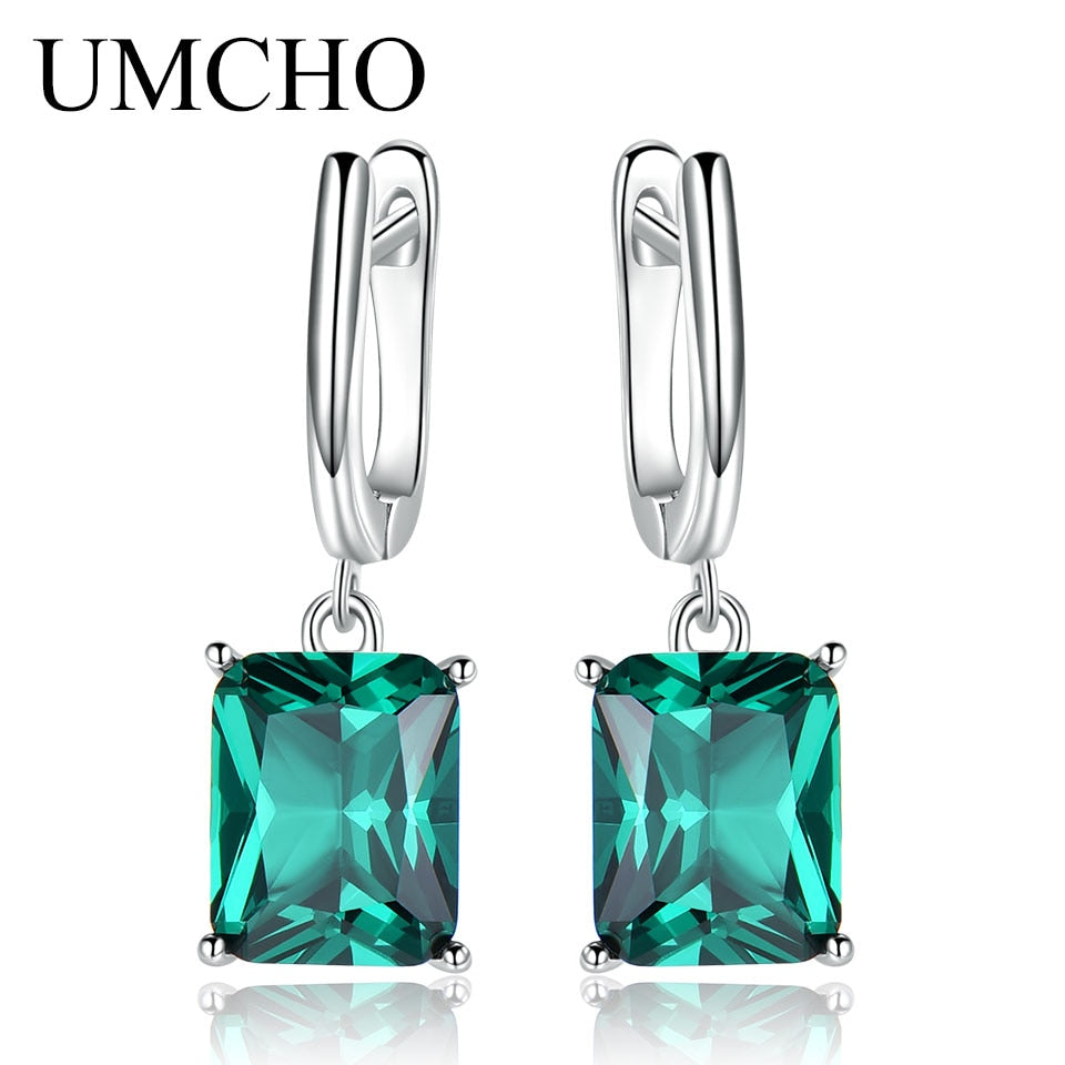 UMCHO Nano Blue Topaz Drop Earrings for Women Genuine 925 Sterling Silver Romantic Wedding Engagement Gemstone Fine Jewelry Gift