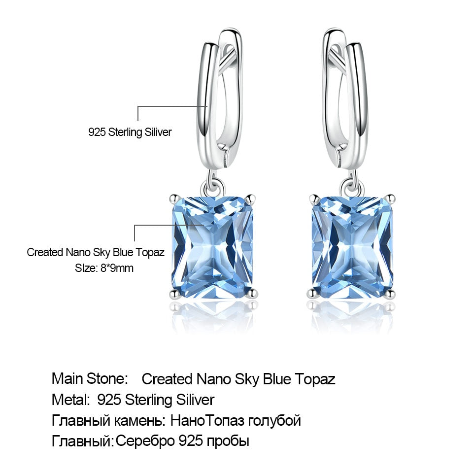 UMCHO Nano Blue Topaz Drop Earrings for Women Genuine 925 Sterling Silver Romantic Wedding Engagement Gemstone Fine Jewelry Gift