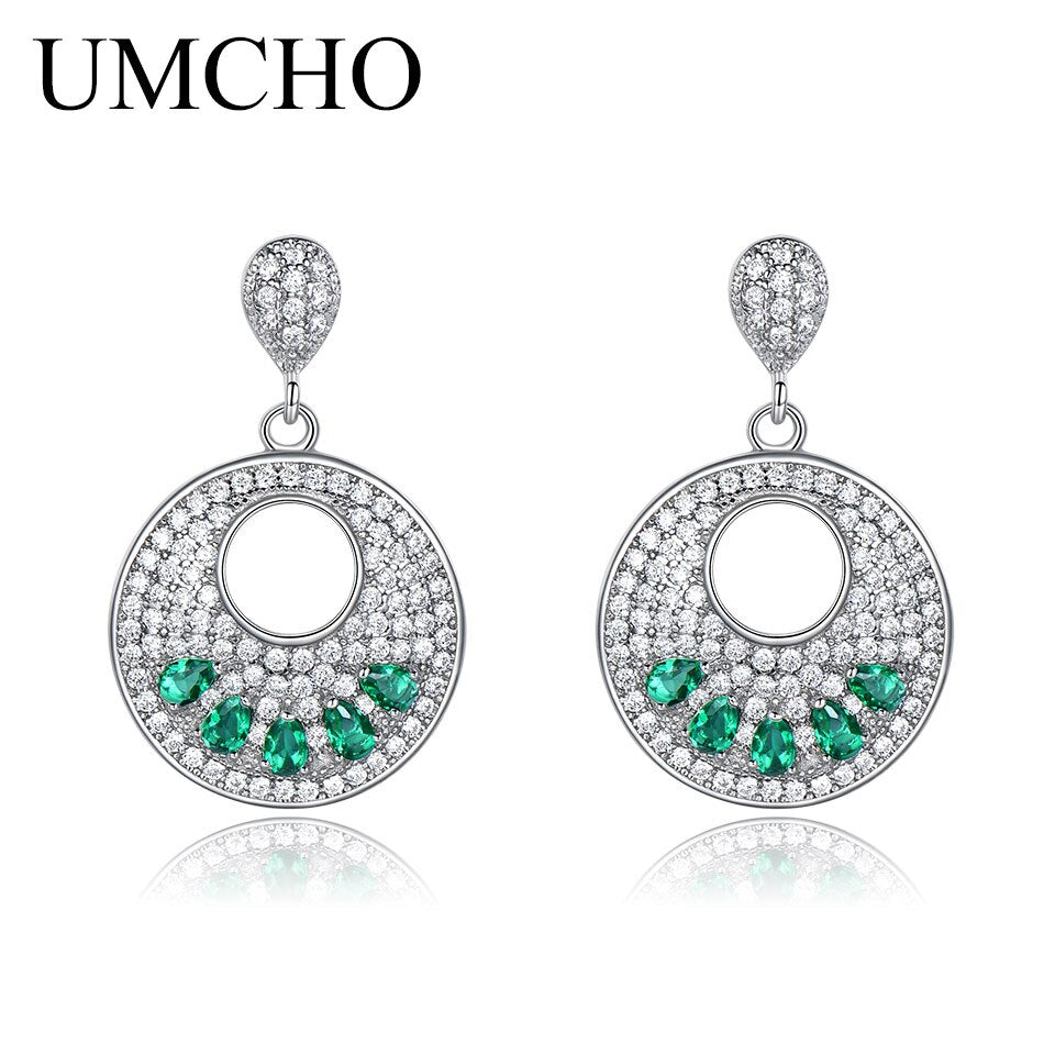 UMCHO Nano Sapphire Gemstone Earrings Genuine Sterling Silver Drop Earrings For Women Tredy Party Fine Jewelry New