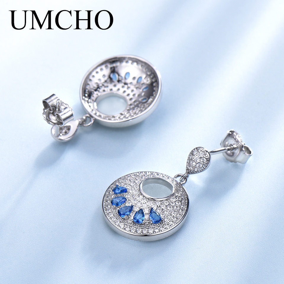 UMCHO Nano Sapphire Gemstone Earrings Genuine Sterling Silver Drop Earrings For Women Tredy Party Fine Jewelry New