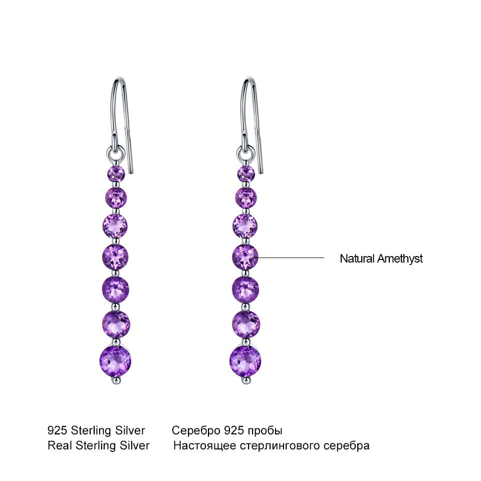 UMCHO Natural Amethyst Purple Gemstone Earrings  For Women 925 Sterling Silver Drop Earrings Round Brand Fine jewelry Fashion