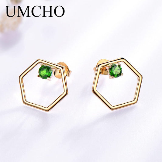 UMCHO Natural Diopside Gemstone Stud Earrings 925 Sterling Silver Jewelry Designer Green Gems Earrings For Girl Fine Jewelry New