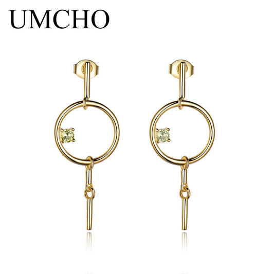 UMCHO Natural Peridot Dangles Drop Earrings For Women Gemstone Solid 925 Sterling Silver Brand Fine Jewelry Gift For Her New