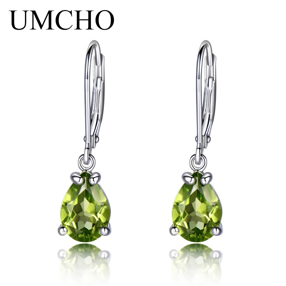 UMCHO Natural Peridot  Gemstone Earrings 925 Sterling Silver Stud Earrings Designer Jewelry Fine Earrings For Women Special Gift