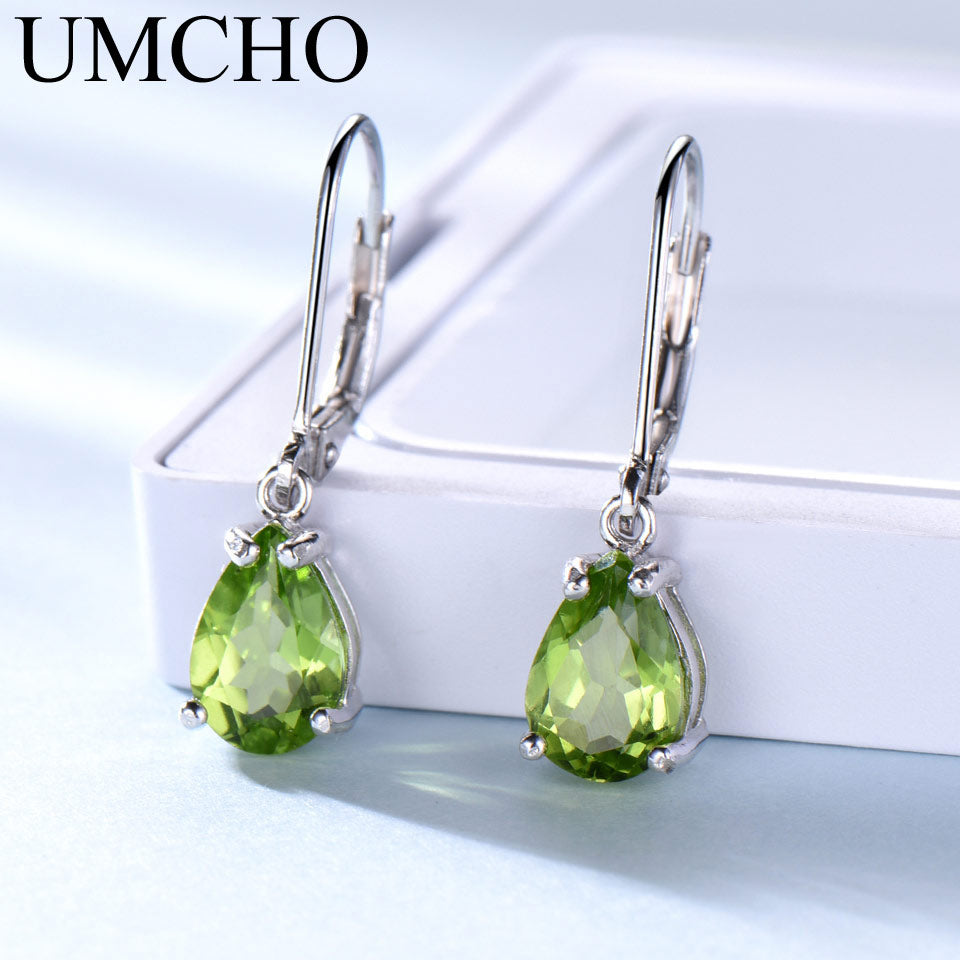 UMCHO Natural Peridot  Gemstone Earrings 925 Sterling Silver Stud Earrings Designer Jewelry Fine Earrings For Women Special Gift