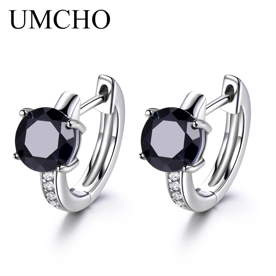 UMCHO Natural Sapphire Earrings For Women 100% Real 925 Sterling Silver Earrings Female Engagement Fine Jewelry