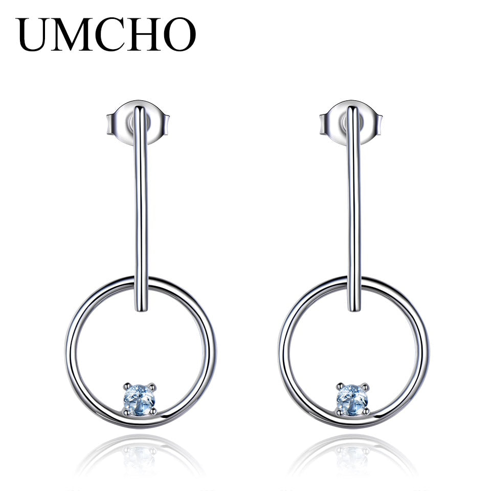 UMCHO Natural Sky Blue Topaz 925 Sterling Silver Earrings For Women Classic Wedding Christmas Drop Earrings Brand Fine Jewelry