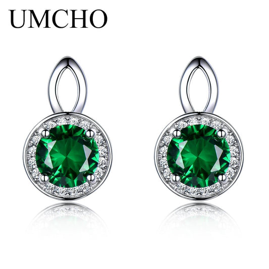 UMCHO Princess  Emerald Stud Earrings For Women Gemstone 925 Sterling Silver Engagement Wedding Earrings Gift For Girl Jewelry