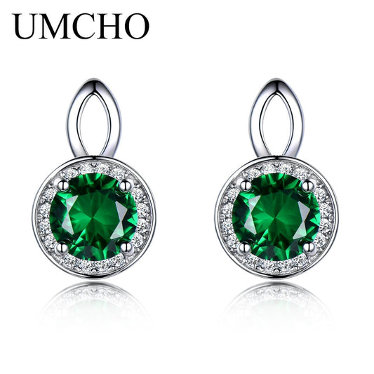 UMCHO Princess  Emerald Stud Earrings For Women Gemstone 925 Sterling Silver Engagement Wedding Earrings Gift For Girl Jewelry