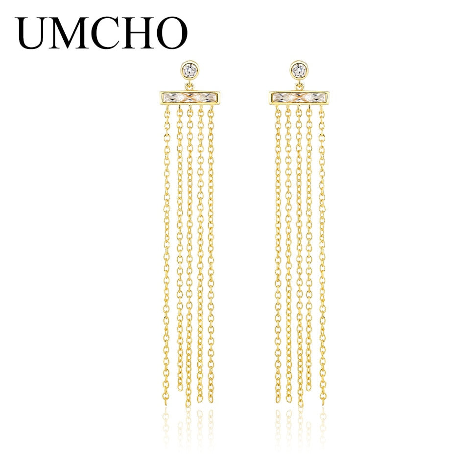 UMCHO Pure 925 Sterling Silver Tassel Drop Earrings For Women Bridal Romantic  Long Geometry Simple Fine Jewelry Dating Gift