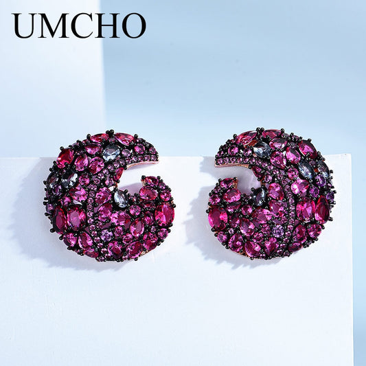 UMCHO Real 925 Sterling Silver Drop Earrings Created Nano Colorful Gemstone Earrings For Women Wedding Party Gift Fine Jewelry