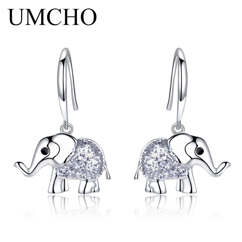 UMCHO Real 925 Sterling Silver Earrings Lovely Elephant Drop Earrings For Women Wedding Engagement Gift Fine Jewelry