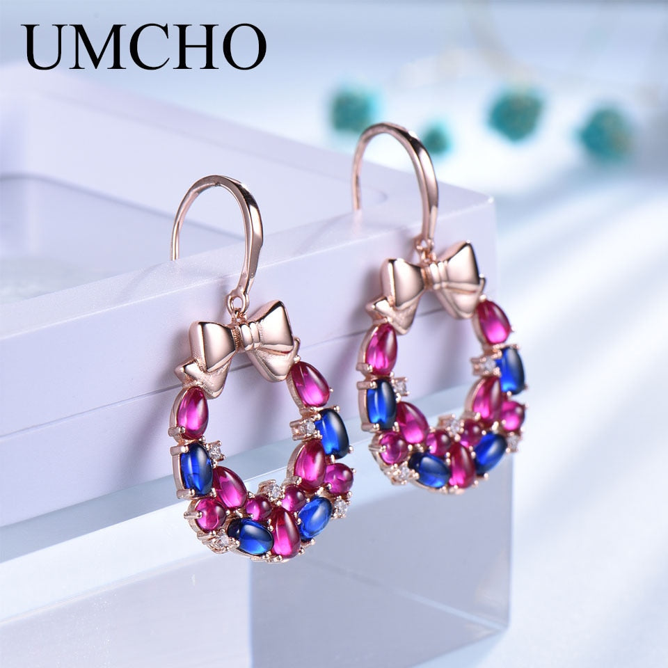 UMCHO S925 Sterling Silver  Christmas Earring Pretty Butterfly Colorful Flowers Wedding Butterfly Earrings Women