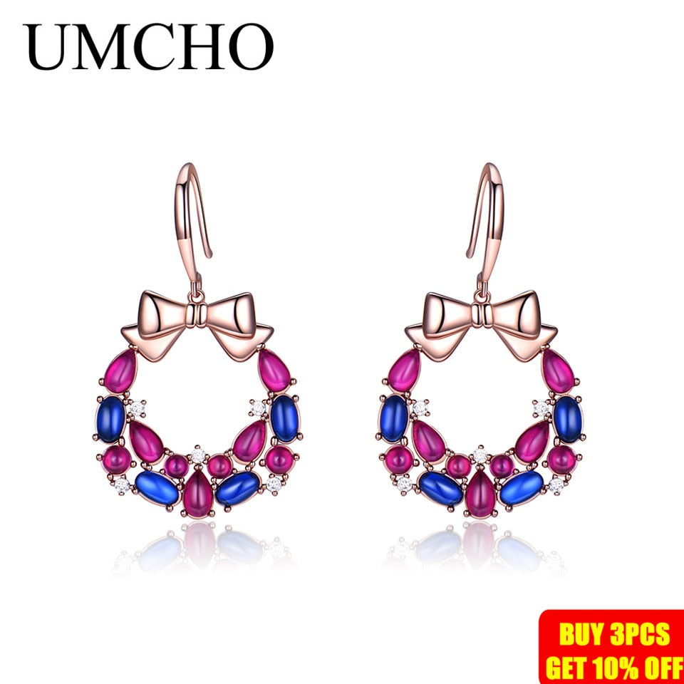 UMCHO S925 Sterling Silver  Christmas Earring Pretty Butterfly Colorful Flowers Wedding Butterfly Earrings Women