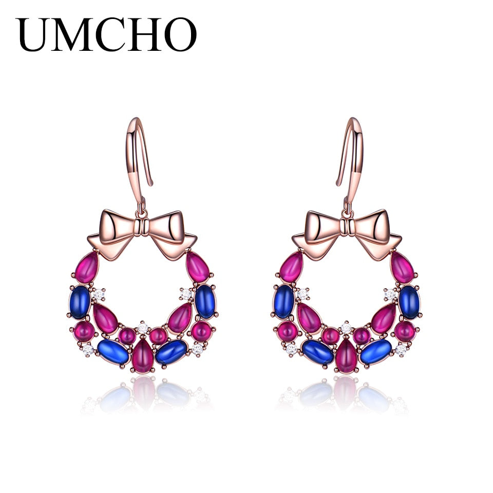 UMCHO S925 Sterling Silver  Christmas Earring Pretty Butterfly Colorful Flowers Wedding Butterfly Earrings Women