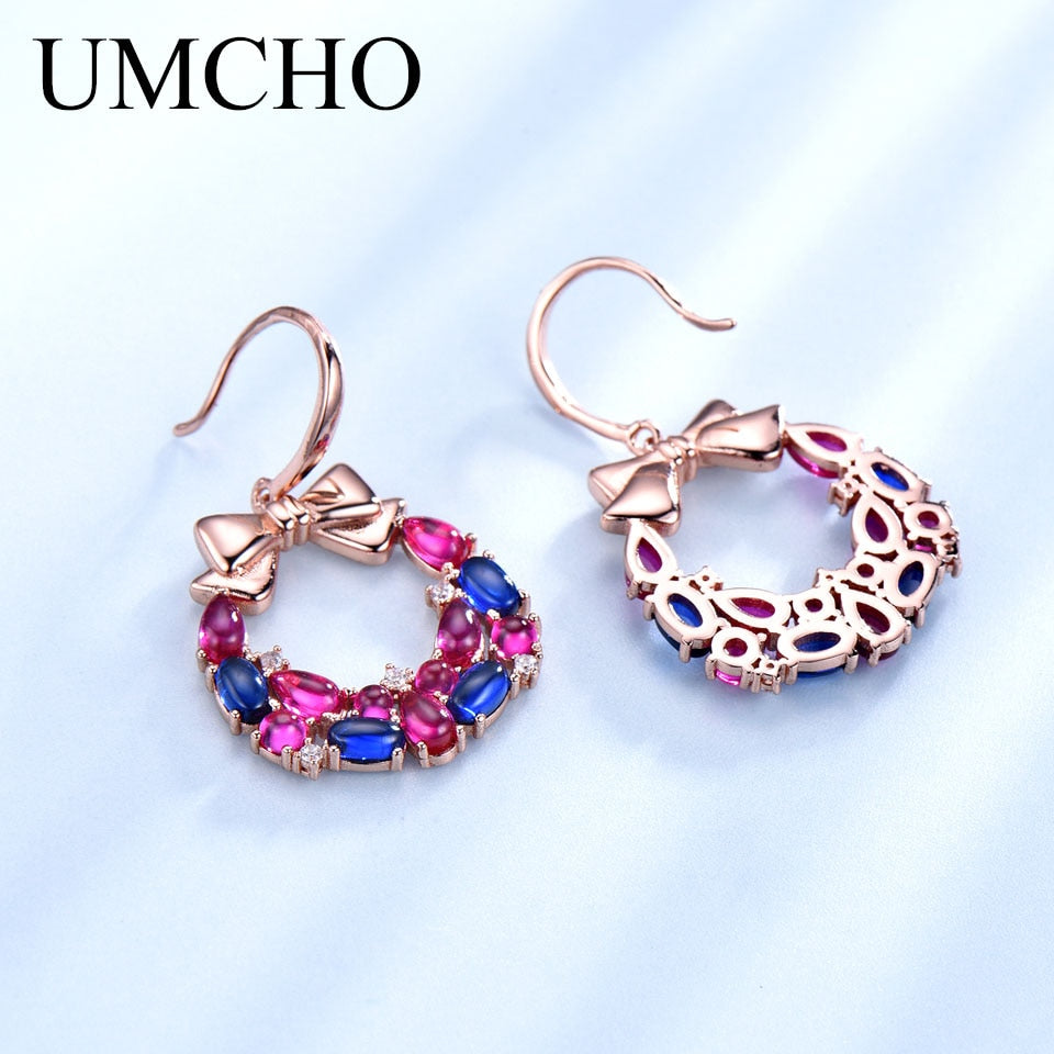 UMCHO S925 Sterling Silver  Christmas Earring Pretty Butterfly Colorful Flowers Wedding Butterfly Earrings Women