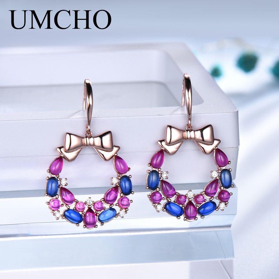 UMCHO S925 Sterling Silver  Christmas Earring Pretty Butterfly Colorful Flowers Wedding Butterfly Earrings Women