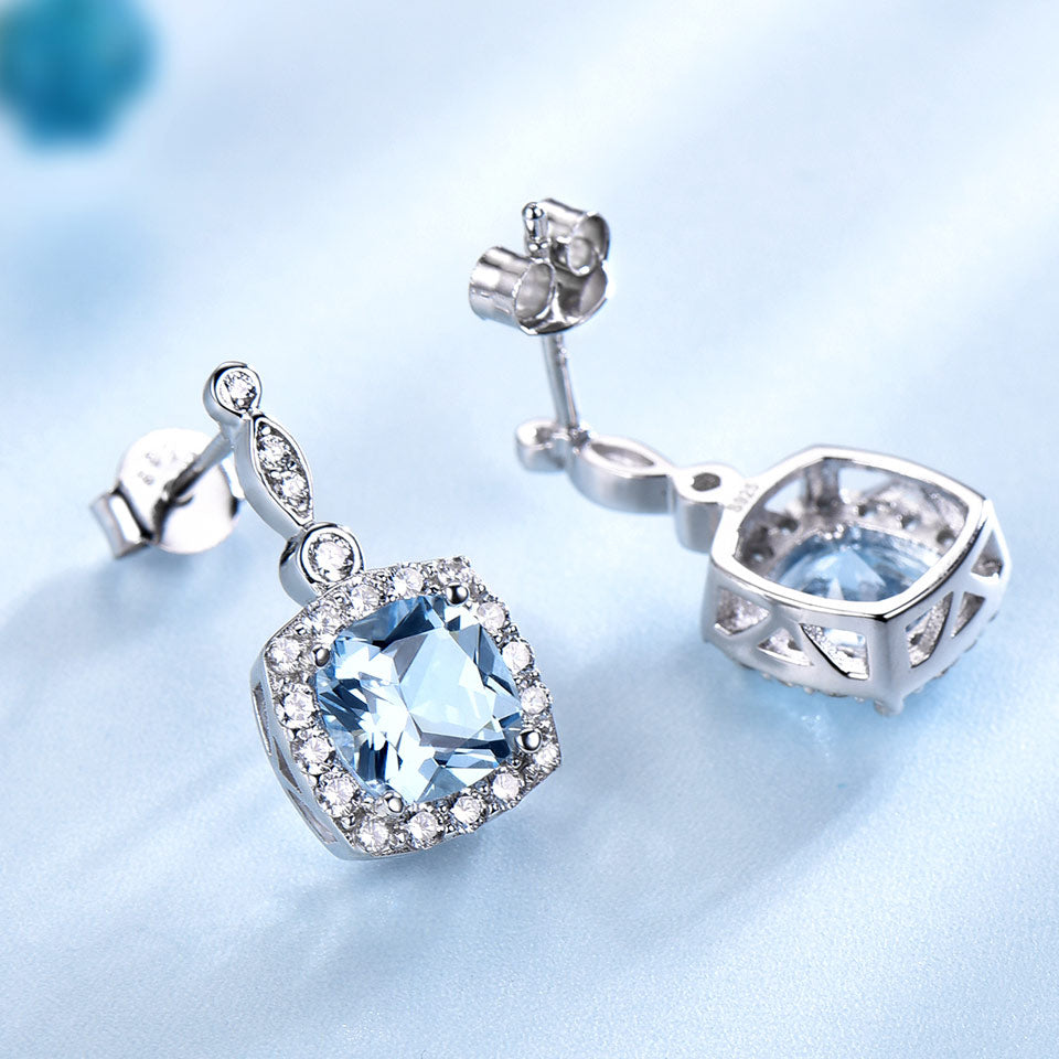 UMCHO Solid 925 Sterling Silver Drop Earrings For Women Sky Blue Topaz Gemstone Fine Jewelry Christmas Party Gift Fine Jewelry
