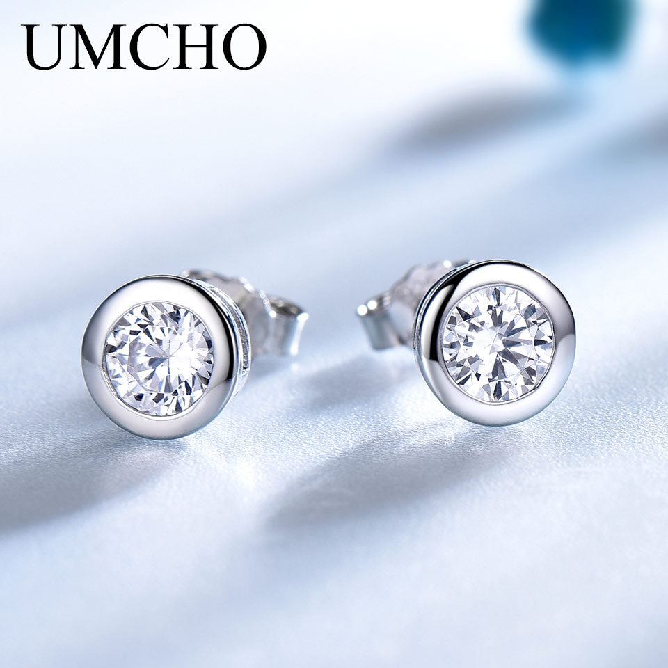 UMCHO Solid 925 Sterling Silver Stud Earrings For Women Zircon Cute Korean Earrings Girl Christmas Party Christmas Jewelry 2019