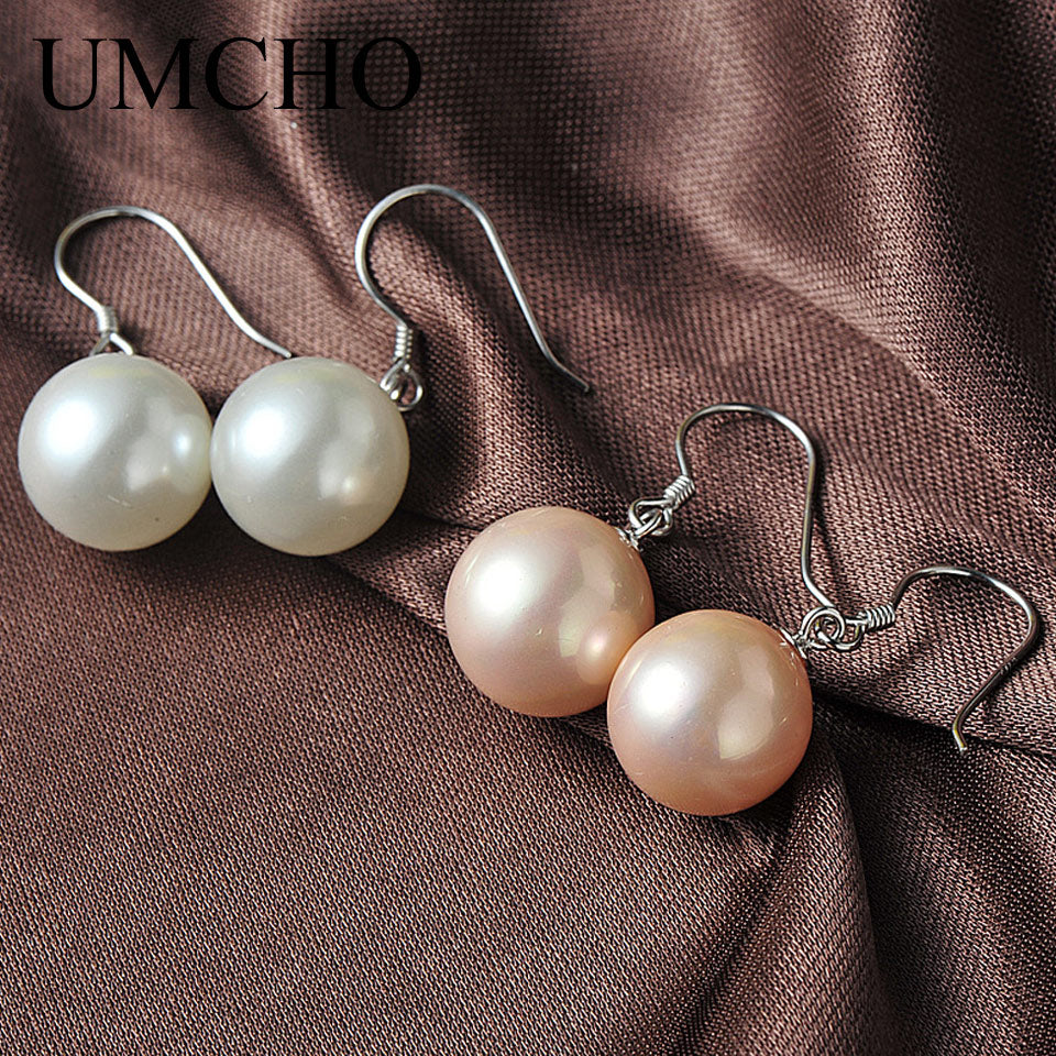 UMCHO Solid Silver 925 Prevent Allergy Freshwater Pearl Drop Earrings Eardrop For Women Engagement Elegant Noble Fine Jewelry