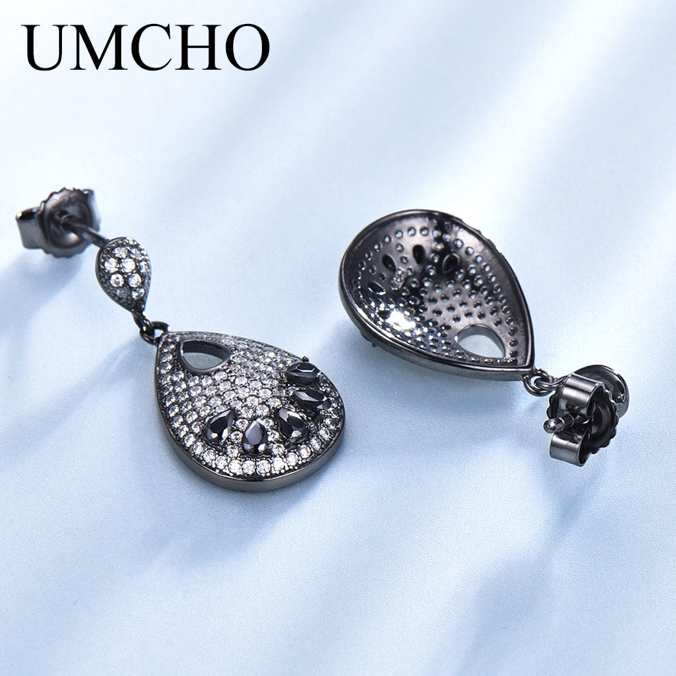 UMCHO Water Drop Black Spinel Jewelry Solid 925 Sterling Silver Gemstone Drop Earrings For Women Birthday Gift Fine Jewelry