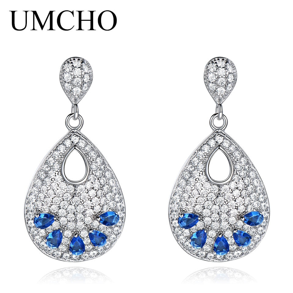 UMCHO Water Drop Black Spinel Jewelry Solid 925 Sterling Silver Gemstone Drop Earrings For Women Birthday Gift Fine Jewelry